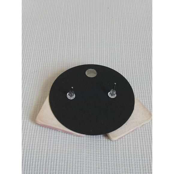 Hand Crafted Pink and White Trapezoid Shaped Stone Clay Oversized Stud Earrings - Picture 6 of 9